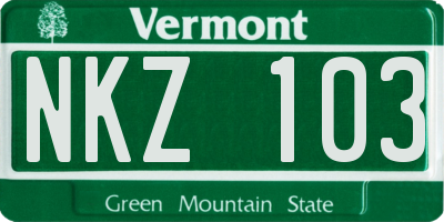 VT license plate NKZ103