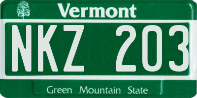 VT license plate NKZ203