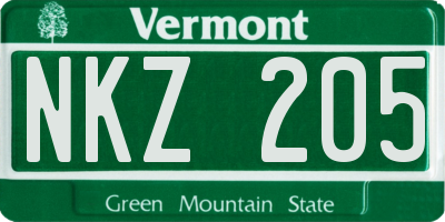 VT license plate NKZ205