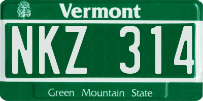 VT license plate NKZ314