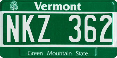 VT license plate NKZ362