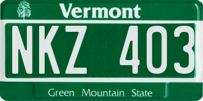 VT license plate NKZ403