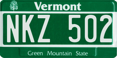 VT license plate NKZ502