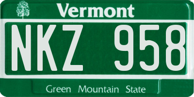 VT license plate NKZ958