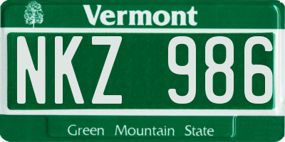 VT license plate NKZ986