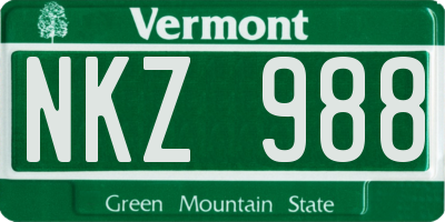 VT license plate NKZ988