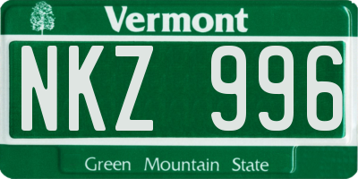 VT license plate NKZ996