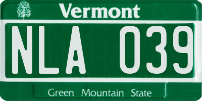 VT license plate NLA039