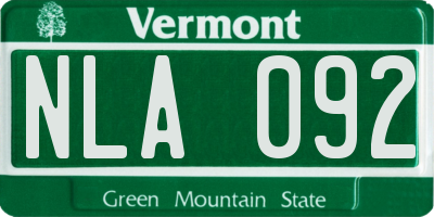 VT license plate NLA092