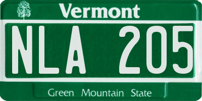 VT license plate NLA205