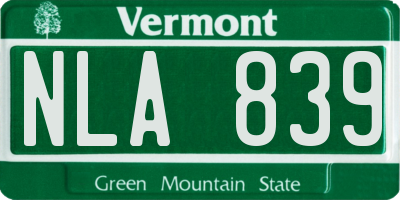 VT license plate NLA839