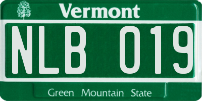 VT license plate NLB019