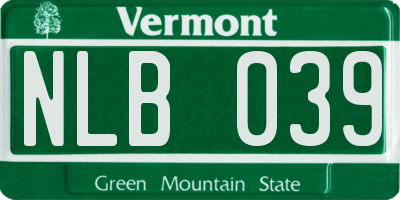 VT license plate NLB039