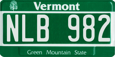 VT license plate NLB982