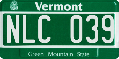 VT license plate NLC039