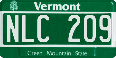 VT license plate NLC209