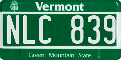 VT license plate NLC839