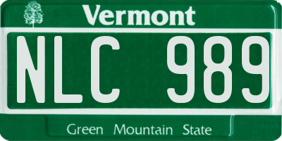 VT license plate NLC989