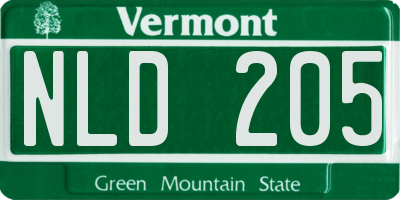 VT license plate NLD205