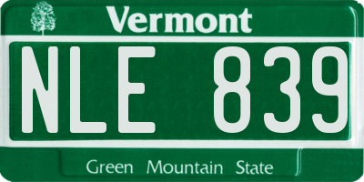 VT license plate NLE839