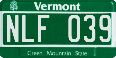 VT license plate NLF039