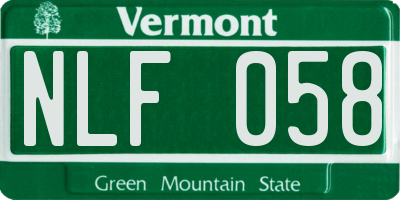 VT license plate NLF058