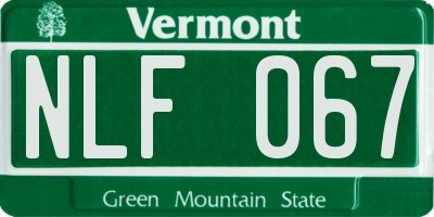 VT license plate NLF067