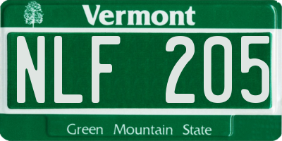 VT license plate NLF205