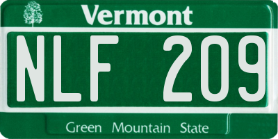VT license plate NLF209