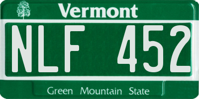 VT license plate NLF452