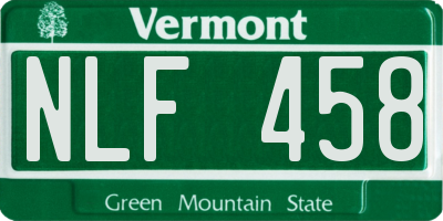 VT license plate NLF458