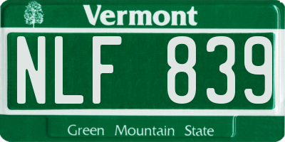 VT license plate NLF839