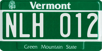 VT license plate NLH012