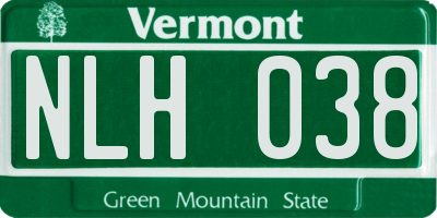 VT license plate NLH038