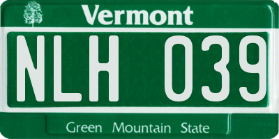 VT license plate NLH039