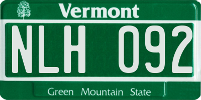 VT license plate NLH092