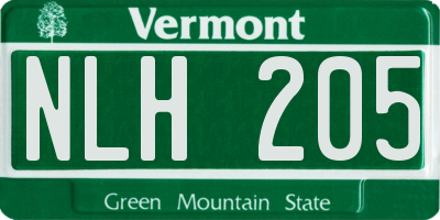 VT license plate NLH205