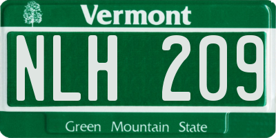 VT license plate NLH209