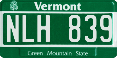 VT license plate NLH839