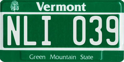 VT license plate NLI039