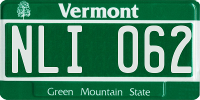 VT license plate NLI062