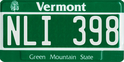 VT license plate NLI398