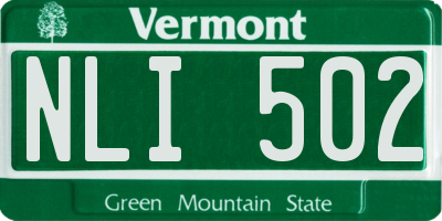 VT license plate NLI502