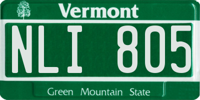 VT license plate NLI805
