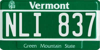 VT license plate NLI837