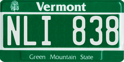 VT license plate NLI838