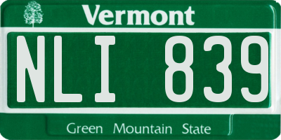 VT license plate NLI839