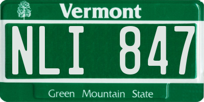 VT license plate NLI847