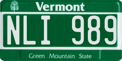 VT license plate NLI989