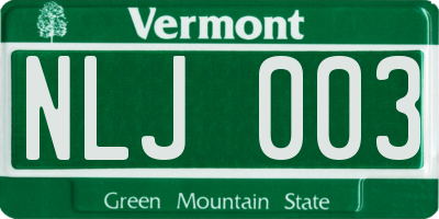 VT license plate NLJ003